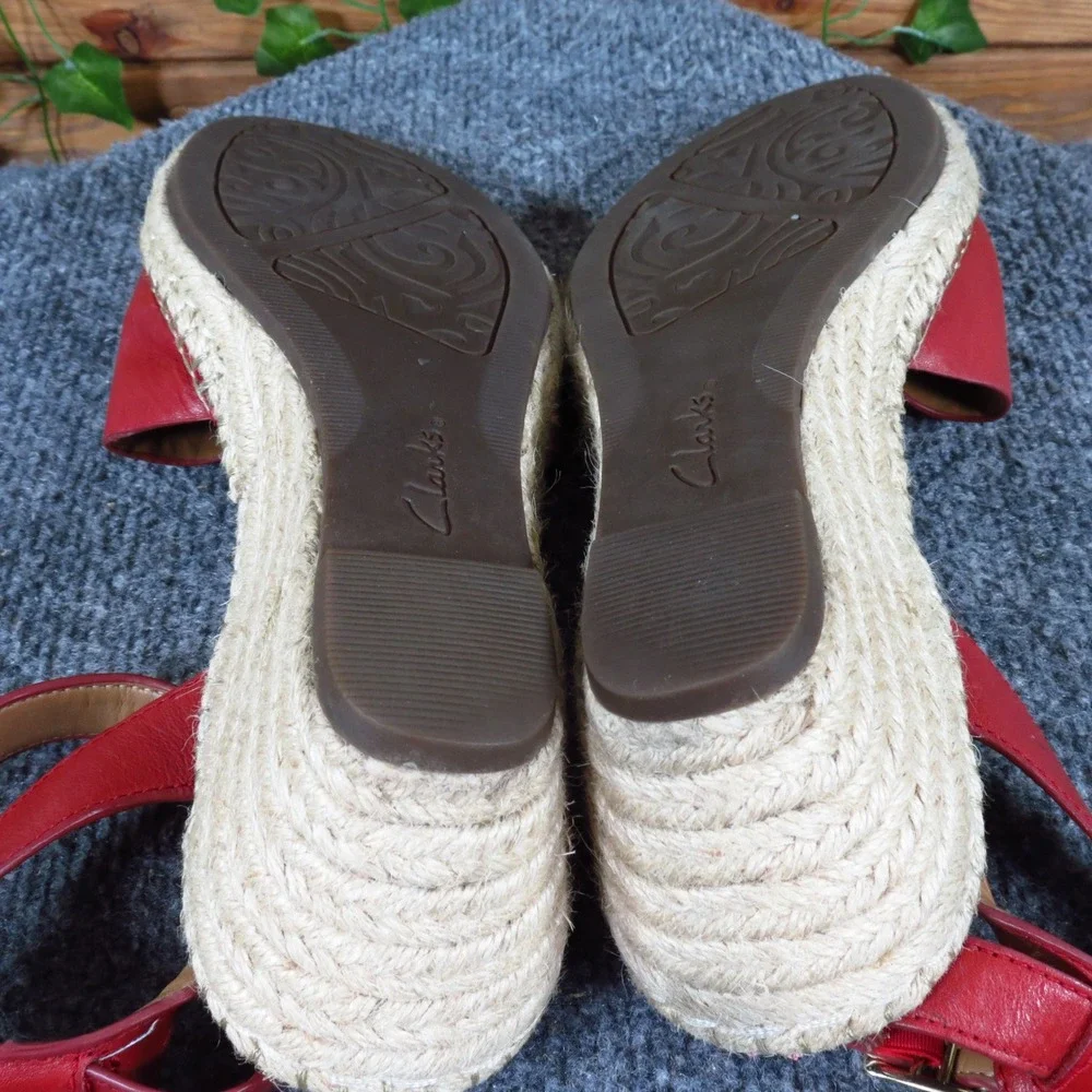 Clarks Petrina Selma Women Espadrille Wedge Sandal Size 11 Summer Red Leather